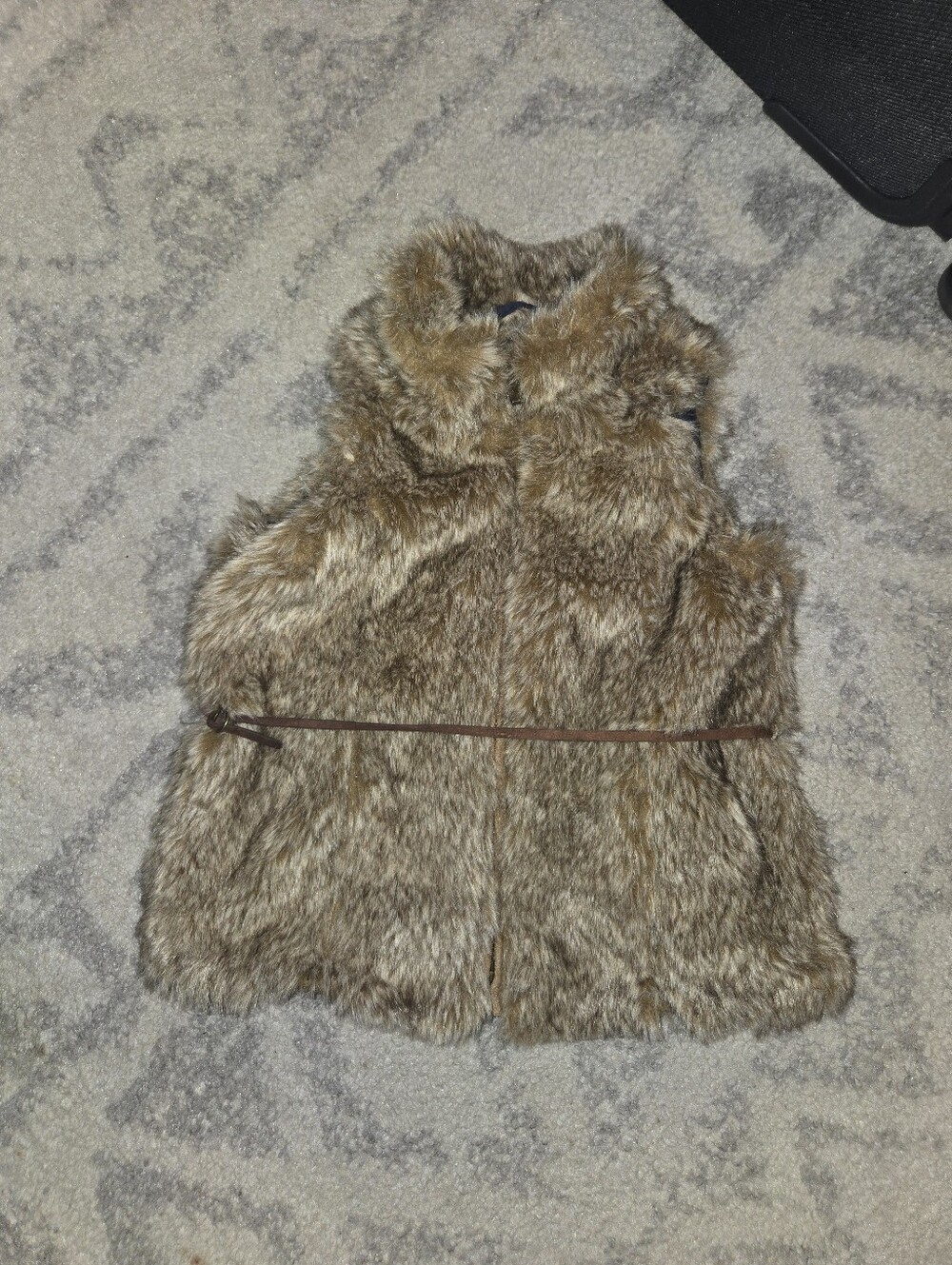 Zara Brown Faux Fur Vest with Waist Tie